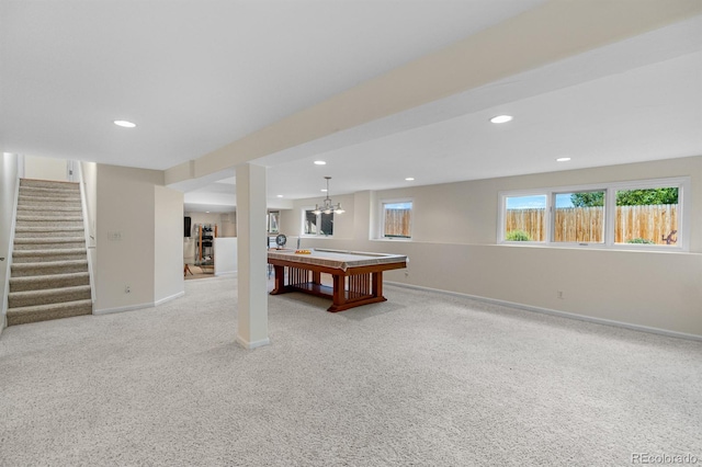 11241 E Cimmarron Dr, Englewood, CO 80111 - recreation room featuring billiards, recessed lighting, and light colored carpet