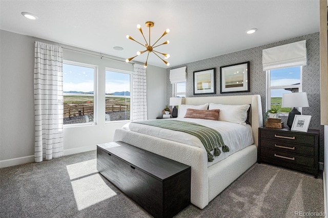 16498 W 92nd Pl, Arvada, CO 80007 - bedroom featuring a chandelier, carpet floors, and recessed lighting