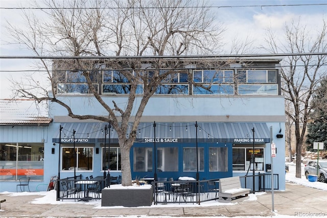 view of snow covered building