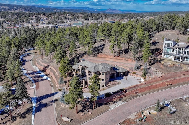 birds eye view of property featuring a mountain view