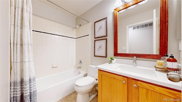 1229 Berganot Trl, Castle Pines, CO 80108 - bathroom with toilet, vanity, shower / tub combo with curtain, and tile patterned flooring