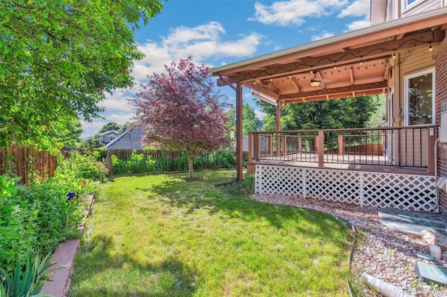 942 Xenon Ct, Golden, CO 80401 - fenced backyard with ceiling fan and a wooden deck