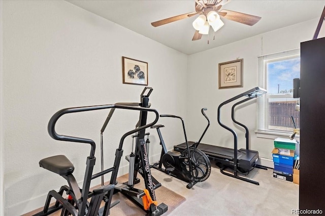 7750 W 5th Ave, Lakewood, CO 80226 - exercise room featuring baseboards, a ceiling fan, and carpet