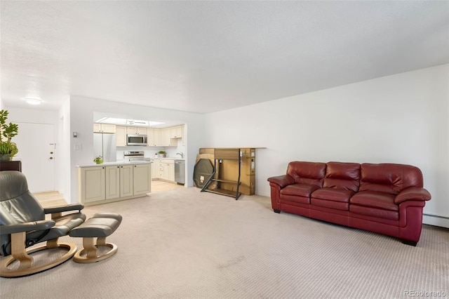 14300 E Marina Dr Unit 306, Aurora, CO 80014 - living area featuring light carpet and a baseboard radiator