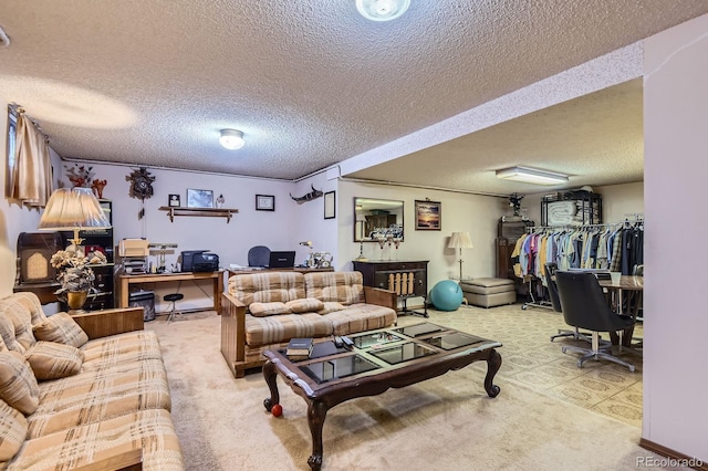 3724 S Poplar St, Denver, CO 80237 - carpeted living room with a desk and a textured ceiling