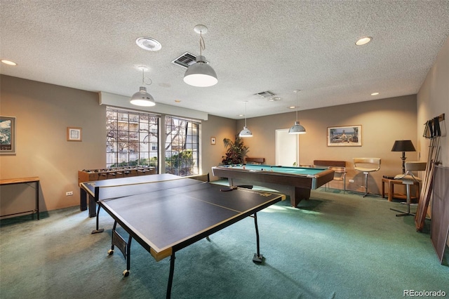 5875 E Iliff Ave Unit 203, Denver, CO 80222 - recreation room with carpet, billiards table, a textured ceiling, and recessed lighting