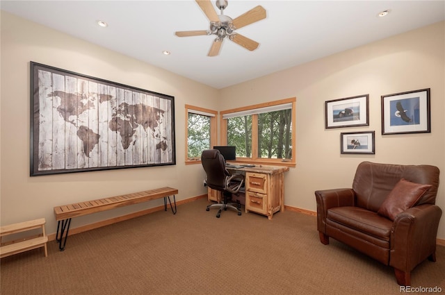 73244 US Highway 40, Tabernash, CO 80478 - carpeted office space featuring baseboards, ceiling fan, and recessed lighting