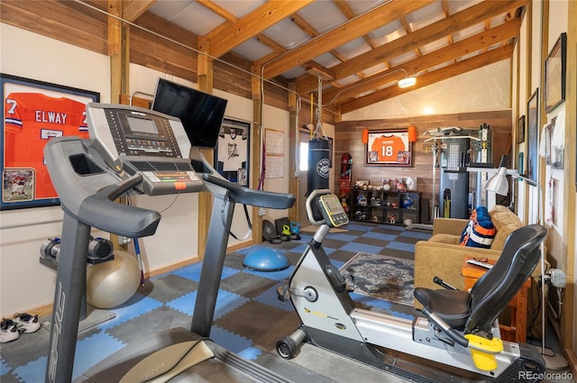 73244 US Highway 40, Tabernash, CO 80478 - exercise room featuring vaulted ceiling and wood walls