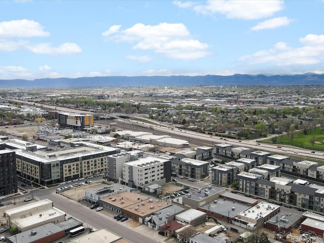 drone / aerial view featuring a mountain view