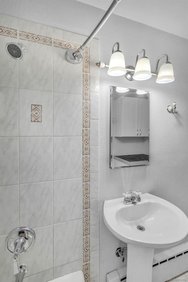 505 Maple St, Golden, CO 80403 - full bath with tiled shower and baseboard heating