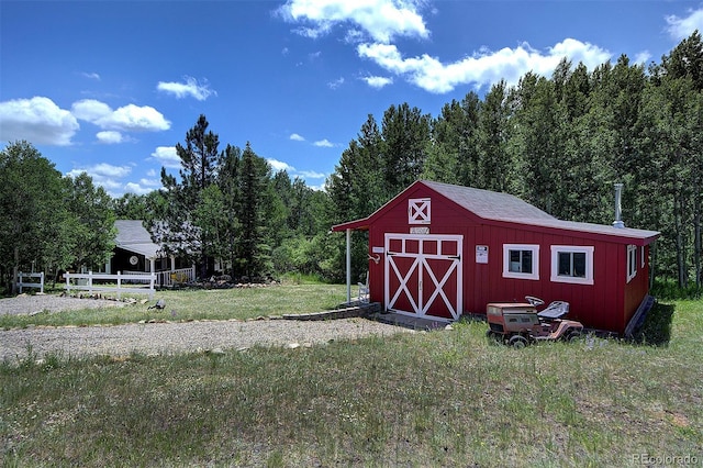 80 Meadow Ln, Bailey, CO 80421 - view of barn featuring a wooded view