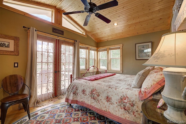 80 Meadow Ln, Bailey, CO 80421 - bedroom with lofted ceiling, wooden ceiling, wood finished floors, and ceiling fan