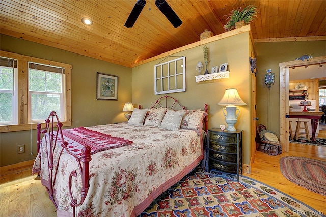 80 Meadow Ln, Bailey, CO 80421 - bedroom featuring wood finished floors, wood ceiling, ceiling fan, and recessed lighting
