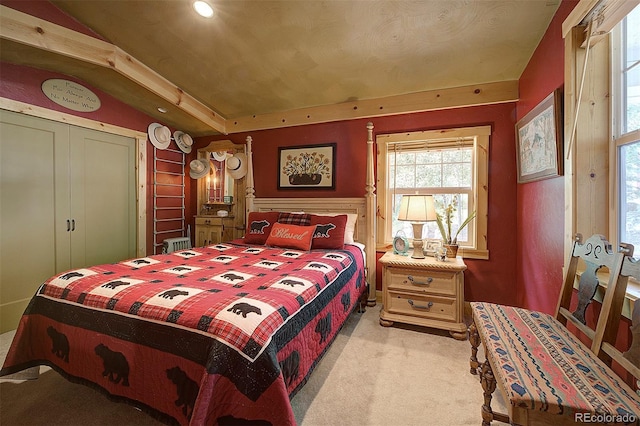 80 Meadow Ln, Bailey, CO 80421 - bedroom featuring carpet, vaulted ceiling, and recessed lighting