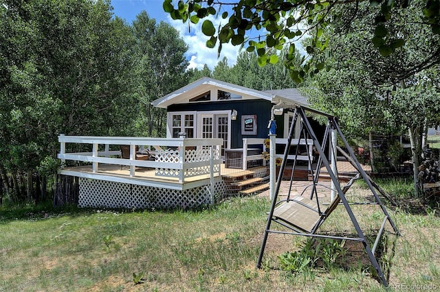 80 Meadow Ln, Bailey, CO 80421 - rear view of property with a wooden deck