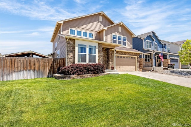 8004 Brittinger Way, Colorado Springs, CO 80951 - view of front facade featuring driveway, stone siding, and an attached garage