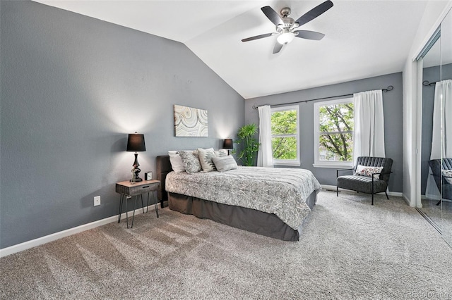 3300 W Florida Ave Unit 117, Denver, CO 80219 - carpeted bedroom featuring lofted ceiling, baseboards, and ceiling fan