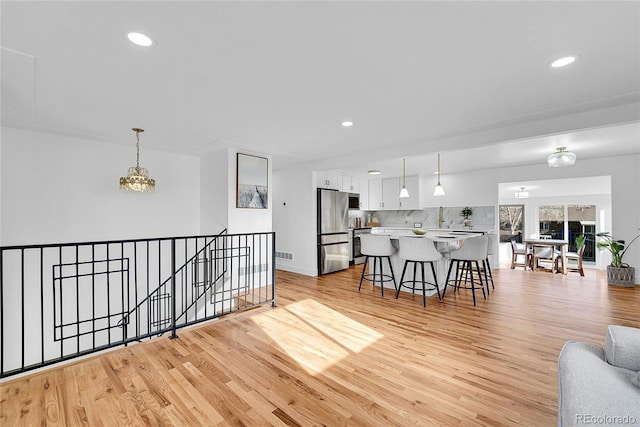 living room with light wood-type flooring