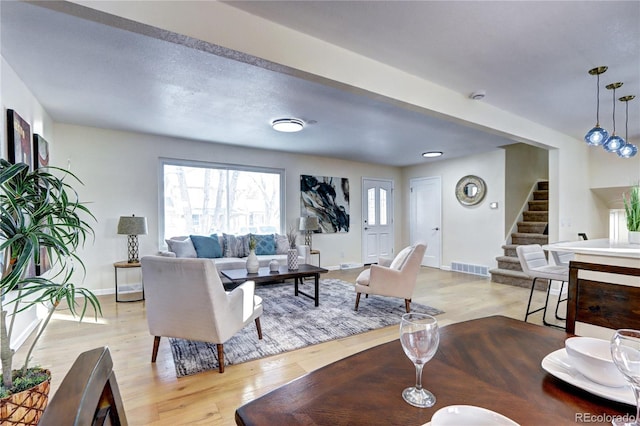 living room featuring light hardwood / wood-style floors