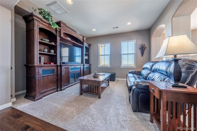 living room featuring carpet flooring