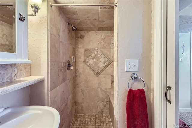 bathroom featuring a shower stall