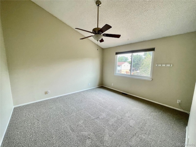 7240 W Yale Ave, Denver, CO 80227 - carpeted spare room featuring ceiling fan, a textured ceiling, and lofted ceiling