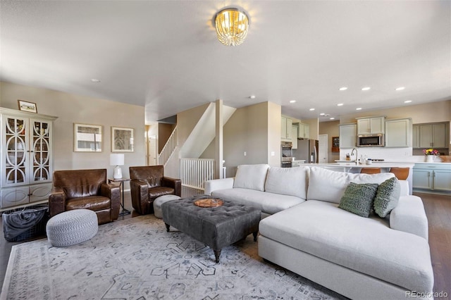 20855 Park Hollow Dr, Parker, CO 80138 - living room with light wood-type flooring, recessed lighting, and stairs