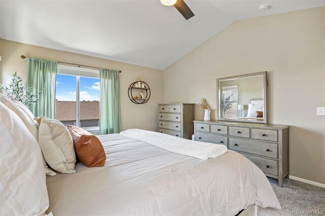 20855 Park Hollow Dr, Parker, CO 80138 - carpeted bedroom featuring lofted ceiling, ceiling fan, and baseboards