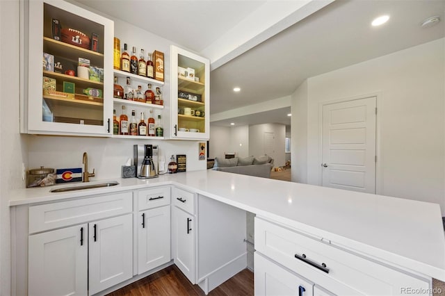 20855 Park Hollow Dr, Parker, CO 80138 - indoor wet bar featuring dark wood-type flooring and recessed lighting