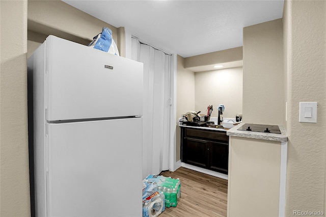 724 County Road 37, Brighton, CO 80603 - kitchen with light countertops, light wood-style floors, and freestanding refrigerator