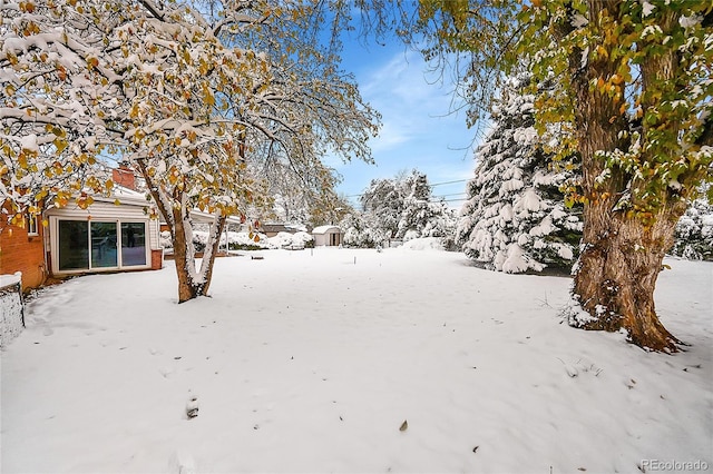 view of yard layered in snow