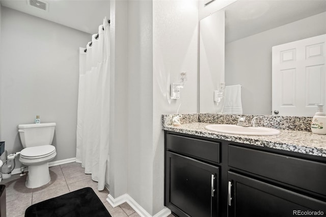 bathroom featuring tile patterned floors, vanity, and toilet