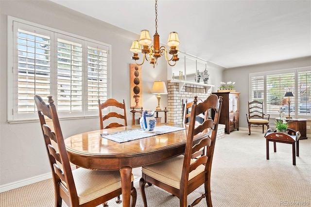 1030 Krameria St, Denver, CO 80220 - dining room featuring carpet floors, a chandelier, and baseboards