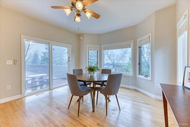 58 Rogers Ct, Golden, CO 80401 - dining space with light wood-style flooring, baseboards, and a ceiling fan