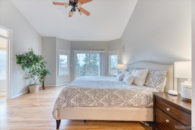 58 Rogers Ct, Golden, CO 80401 - bedroom featuring light wood-style flooring, access to outside, baseboards, and a ceiling fan