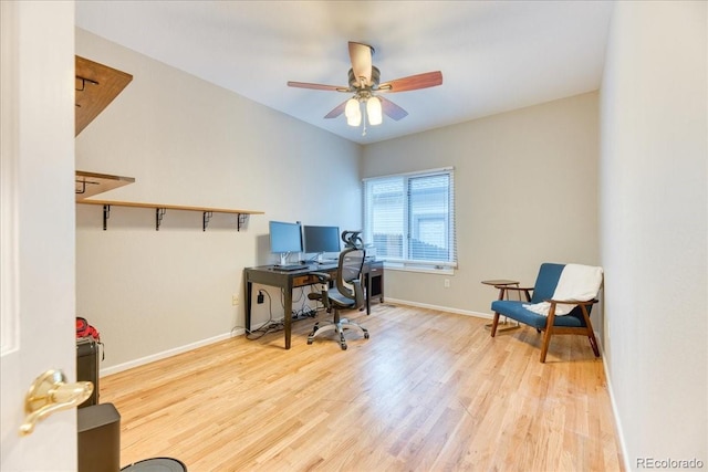 58 Rogers Ct, Golden, CO 80401 - office area with wood finished floors, a ceiling fan, and baseboards