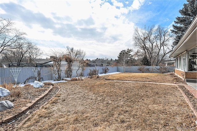 view of yard featuring a fenced backyard