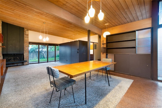 3650 Chimayo Rd, Littleton, CO 80123 - dining room with wood ceiling and a fireplace