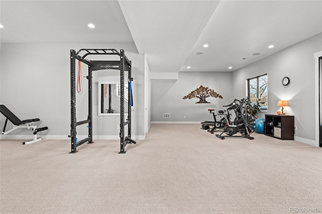 workout area with light carpet