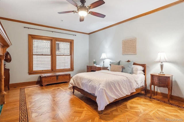 1022 N Pearl St Unit 101, Denver, CO 80203 - bedroom with crown molding, a ceiling fan, and baseboards