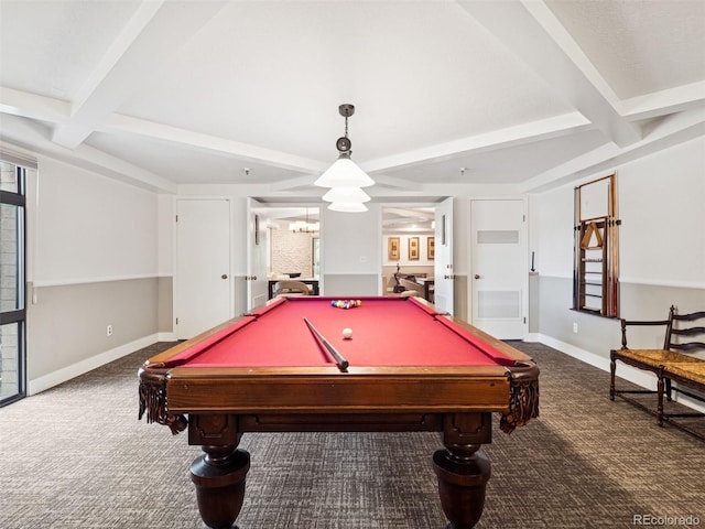 800 N Pearl St Unit 1203, Denver, CO 80203 - playroom with carpet flooring, beamed ceiling, baseboards, and billiards table
