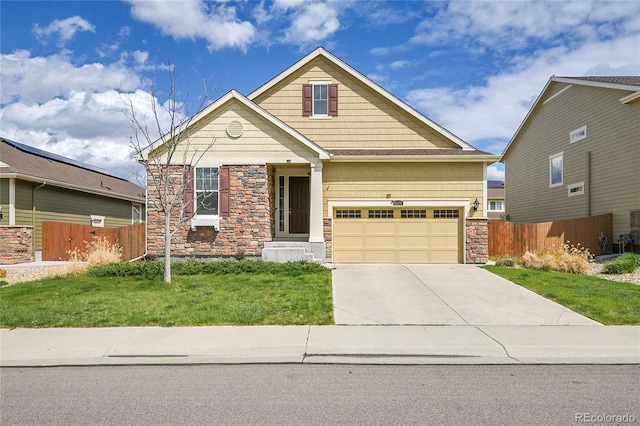 16076 Columbine Pl, Thornton, CO 80602 - craftsman-style home featuring stone siding, driveway, and a garage
