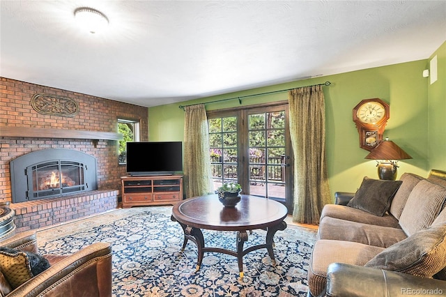 living room with a fireplace