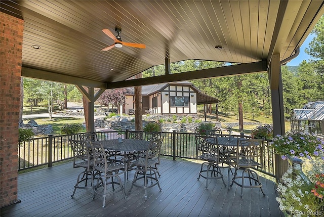 wooden terrace with ceiling fan