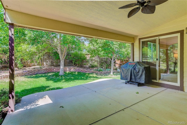 8651 Mallard Pl, Highlands Ranch, CO 80126 - view of patio / terrace featuring a ceiling fan and area for grilling