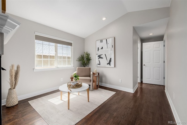 1653 S Logan St, Denver, CO 80210 - sitting room with vaulted ceiling, dark wood-style flooring, and recessed lighting