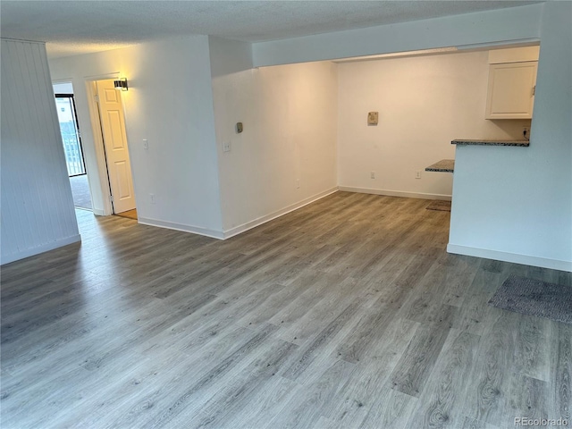 unfurnished living room featuring light hardwood / wood-style floors and a textured ceiling