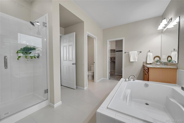 20145 E Fair Ln, Centennial, CO 80016 - bathroom with a stall shower, a garden tub, vanity, and tile patterned flooring