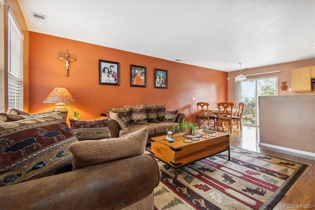 living room with hardwood / wood-style flooring