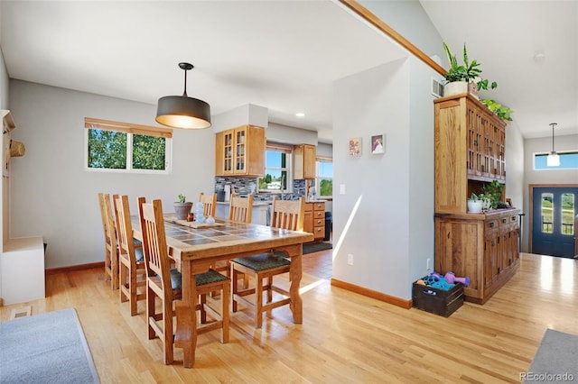 dining space featuring light hardwood / wood-style flooring